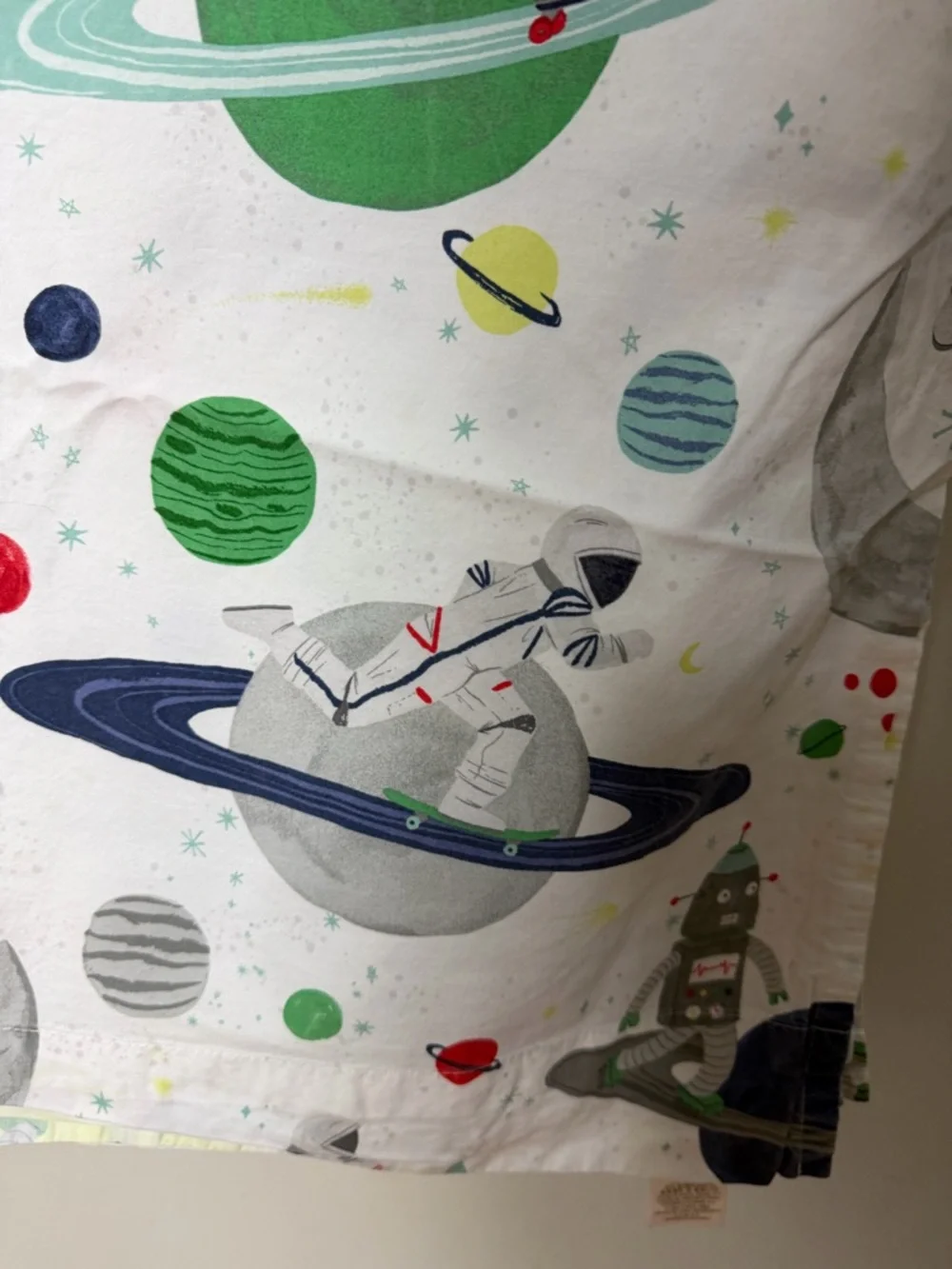 Pottery Barn Kids Robot Space Skateboard Twin Flat Sheet Bedding Cotton